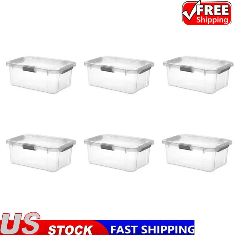 6-Piece 20QT Clear Stackable Plastic Storage Bin with Hinged Lid  