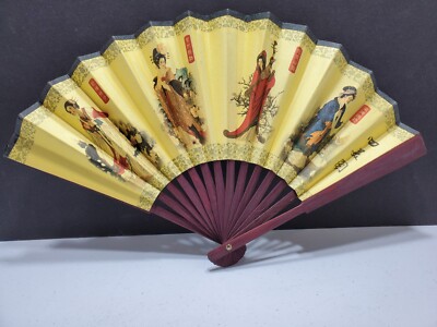 Beautiful Imperial Ladies With Story On The Back Red Bambo Fan