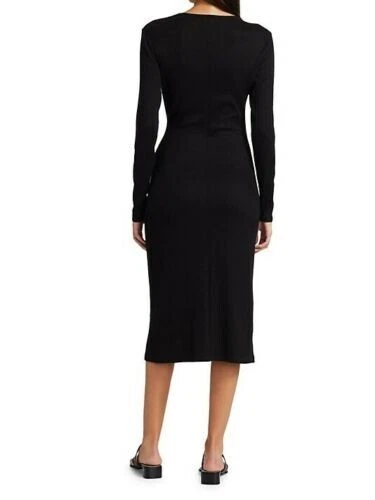 Vestido RAG & BONE Negro Acanalado Tejido Elástico Cuello en V Cintura Corbata Midi LBD S = 4/6 🖤 Foto 4 de 4