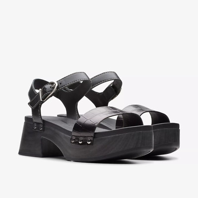 Brandneu in Box Clarks Damen-Leder-Clog-Sandalen SIVANNE BAY schwarz