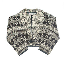 Vintage Flashback Womens Cropped Blazer Jacket Black 90s Fair Isle S
