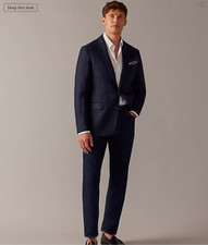J Crew Ludlow Slim-fit blazer in linen twill herringbone BS682 39R Navy