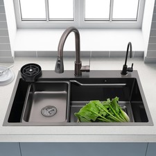 Rectangular Kitchen Sink Stainless Steel Multifunction Sink w/ Pull-out Faucet