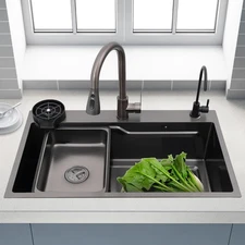 Rectangular Kitchen Sink Stainless Steel Multifunction Sink w/ Pull-out Faucet