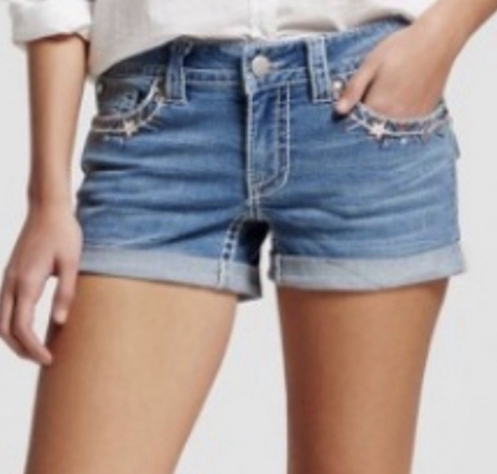 Knox Rose Americana Embellished Embroidered Midi Denim Jean Shorts Boho Size 10