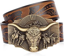 Western Leather Belt for Men Women Cowboy Cowgirl Mens Buckle Belt for Jeans, Co