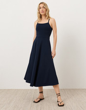 Pact Organic Fit Flare Midi Dress, Navy