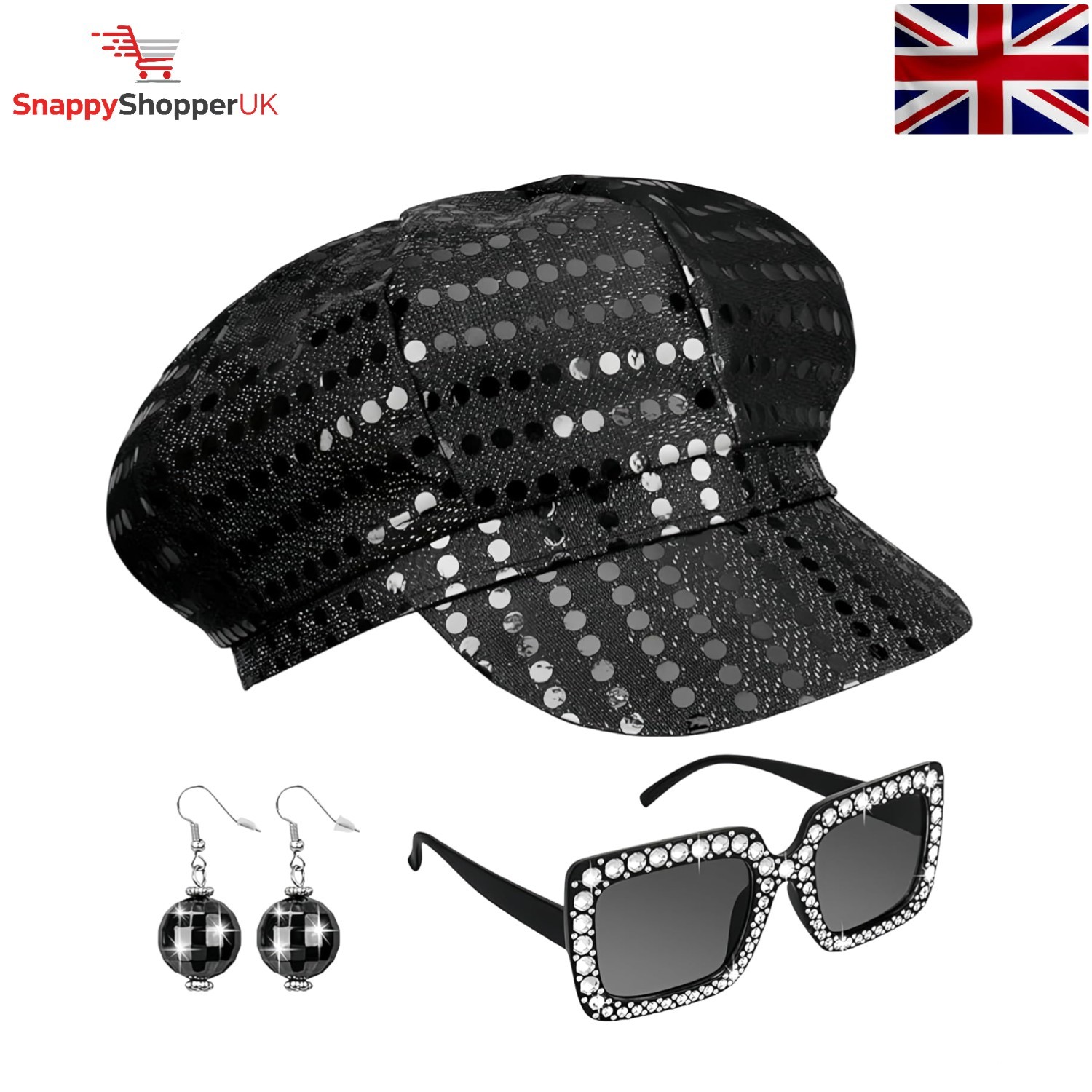 3Pcs 70S Sequin Hat Black Disco Hat for Adult Abba Accessories Women