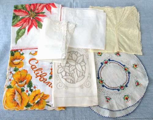 Lot of 8 Assorted Vintage Hankies and Linens - Various Sizes and Shapes