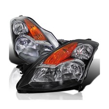 Black Headlights, Fit For 2007-2009 Nissan Altima 4Dr Sedan, Left Right Pair