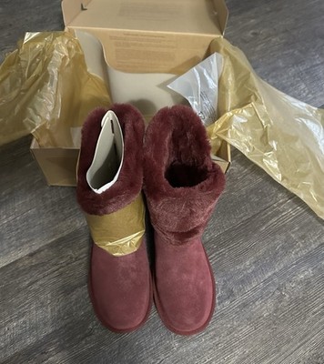 New Koolaburra by UGG Suede Faux Fur Short Boots Dezi Plum Women s Size 6