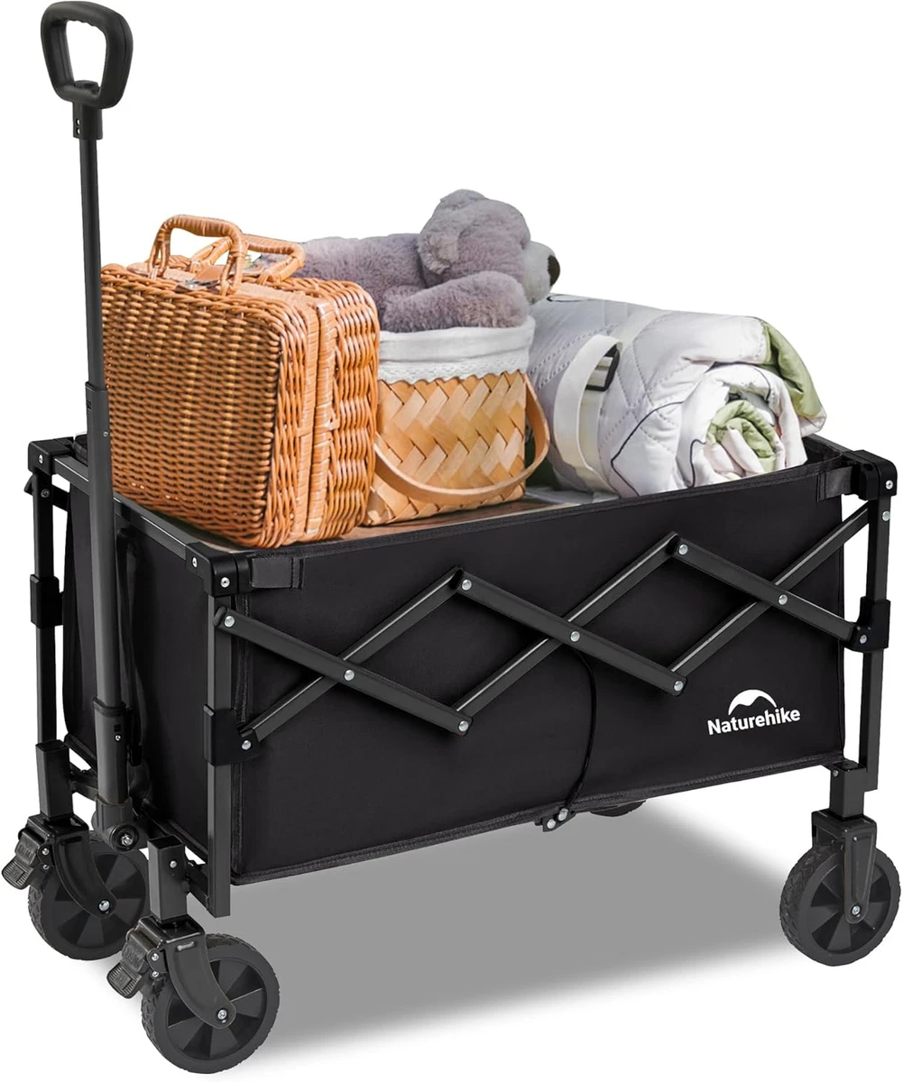 Naturehike Carrello Spiaggia Pieghevole 220L 100kg Con Ruote Universali - Carrello Con Ruote Portatutto Per Giardino, Campeggio E Tutti I Terreni - Senza Assemblaggio, Manico Regolabile - Nero - 2