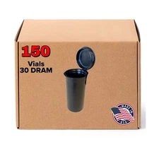 Black Vials, 30 DRAM Pop Top Bottle, Airtight, BPA Free, Medical Grade, 150-Pack