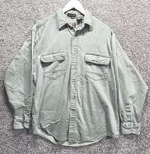Vintage Eddie Bauer Elkhorn Twill Canvas Green Button Up Mens M Medium USA