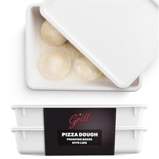 Hans Grill Pizza Dough Proofing Box - Pack of 2 Stackable BPA-Free Trays with Co