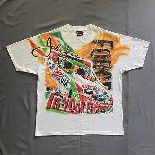 Vtg 2000 Chase Authentic John Force NHRA Castrol T Shirt Mens XL White AOP Y2k