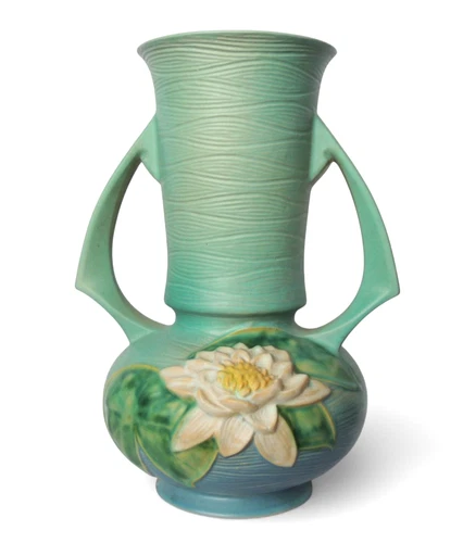 Large Roseville Pottery Green Water Lily Vase 81-12" CHIPS