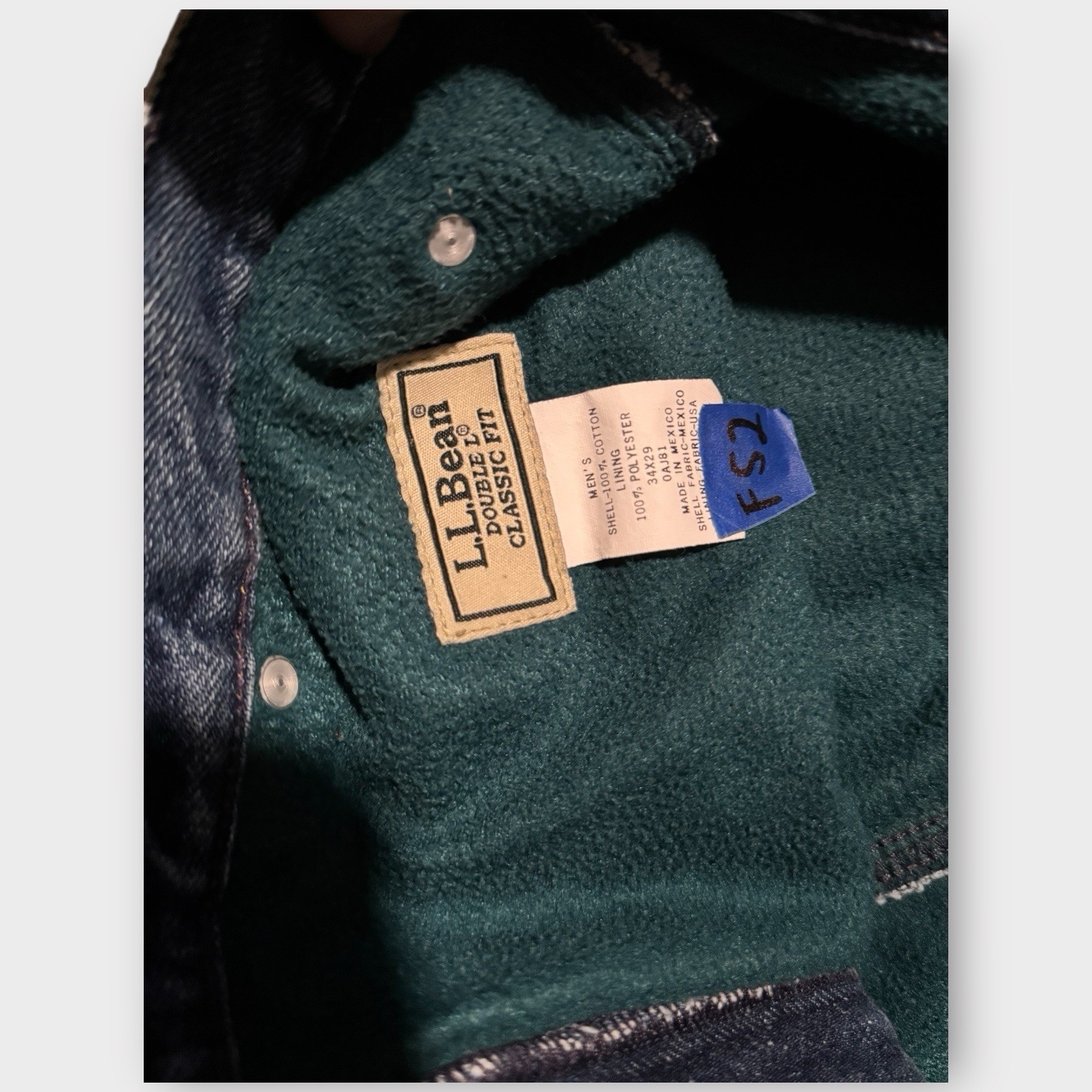 Vintage L.L. Bean Men 34x29 LL Jeans Classic Fit Fleece Lined Denim Pants image 3
