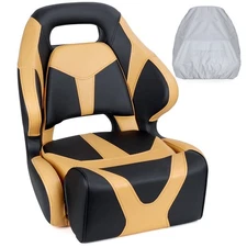 NORTHCAPTAIN Yellowish-Brown/Black  Flip Up Boat Bucket Seat with Seat Cover