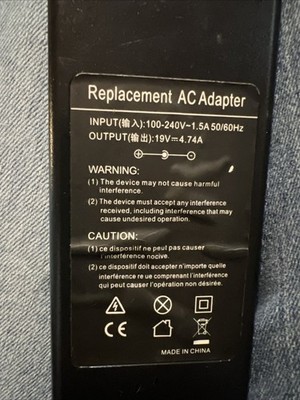Replacement AC Adapter Charger 100-240V Input, 19v=4.74A Output