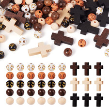 211pcs/Box Rosary Making Kit, Wood Cross Beads 8mm Acrylic Cross Round Beads Spa