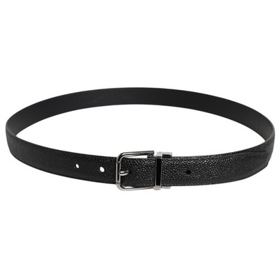 DOLCE & GABBANA Belt Black Textured Leather Silver Metal Buckle