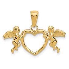 14k Flying Cherubs Holding Heart Pendant K5163