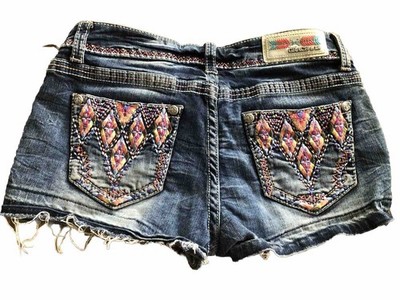 Grace In La Shorts Womens Sz 29 Short Dark Denim Pink Stitching Cowgirl Rodeo
