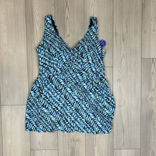 NWT Swimsuits For All Blue Black Printed One Piece Swimsuit Skirted Size 22
