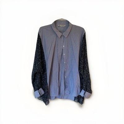 Zara Women's Striped Cotton Shirt With Contrasting Sheer Sleeves Size XXL