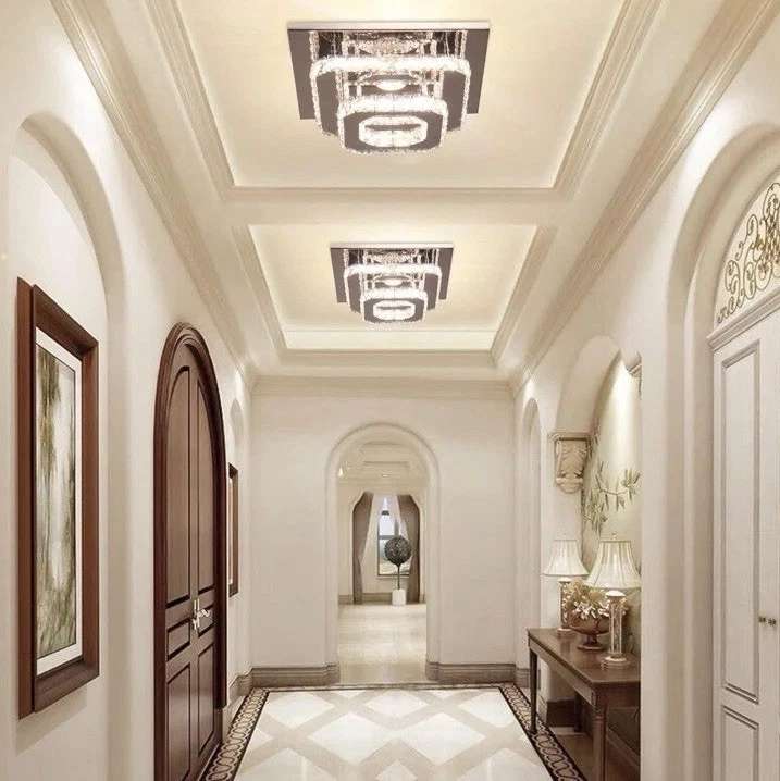 Mini araña LED cristal luz de techo 2 capas montaje empotrado luz de techo... Foto 3 de 4