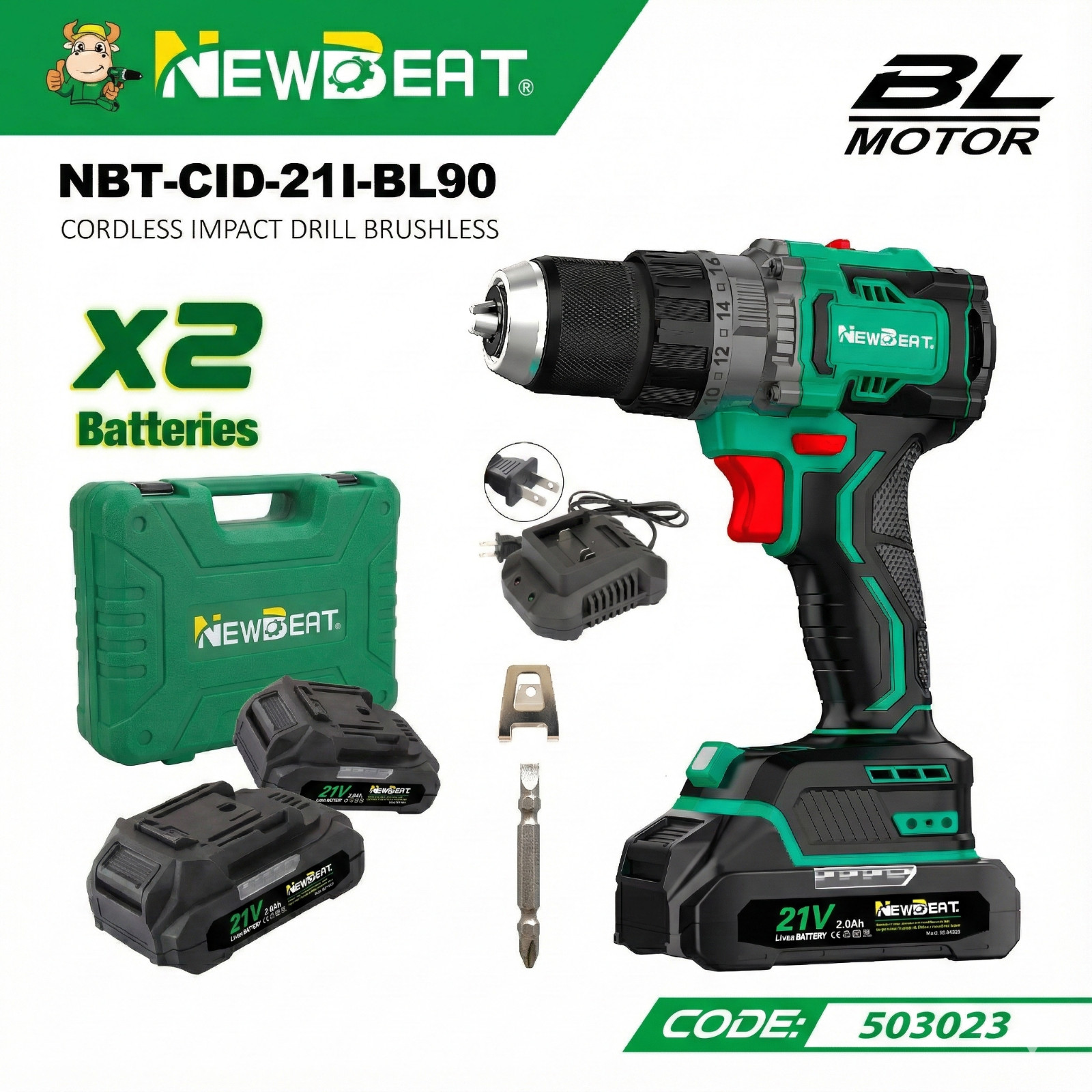 1/2'' 21v 2speed Electric Diy Tool 2battery&charge