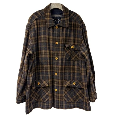 Le Collezioni Structure XL Wool Shirt 3 Pocket Plaid Jacket Italian XL Brown - product listing photo