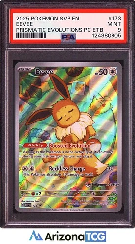 Pokemon 2025 Eevee 173 Pokemon Center Stamp Prismatic Evolutions PC ETB PSA 9