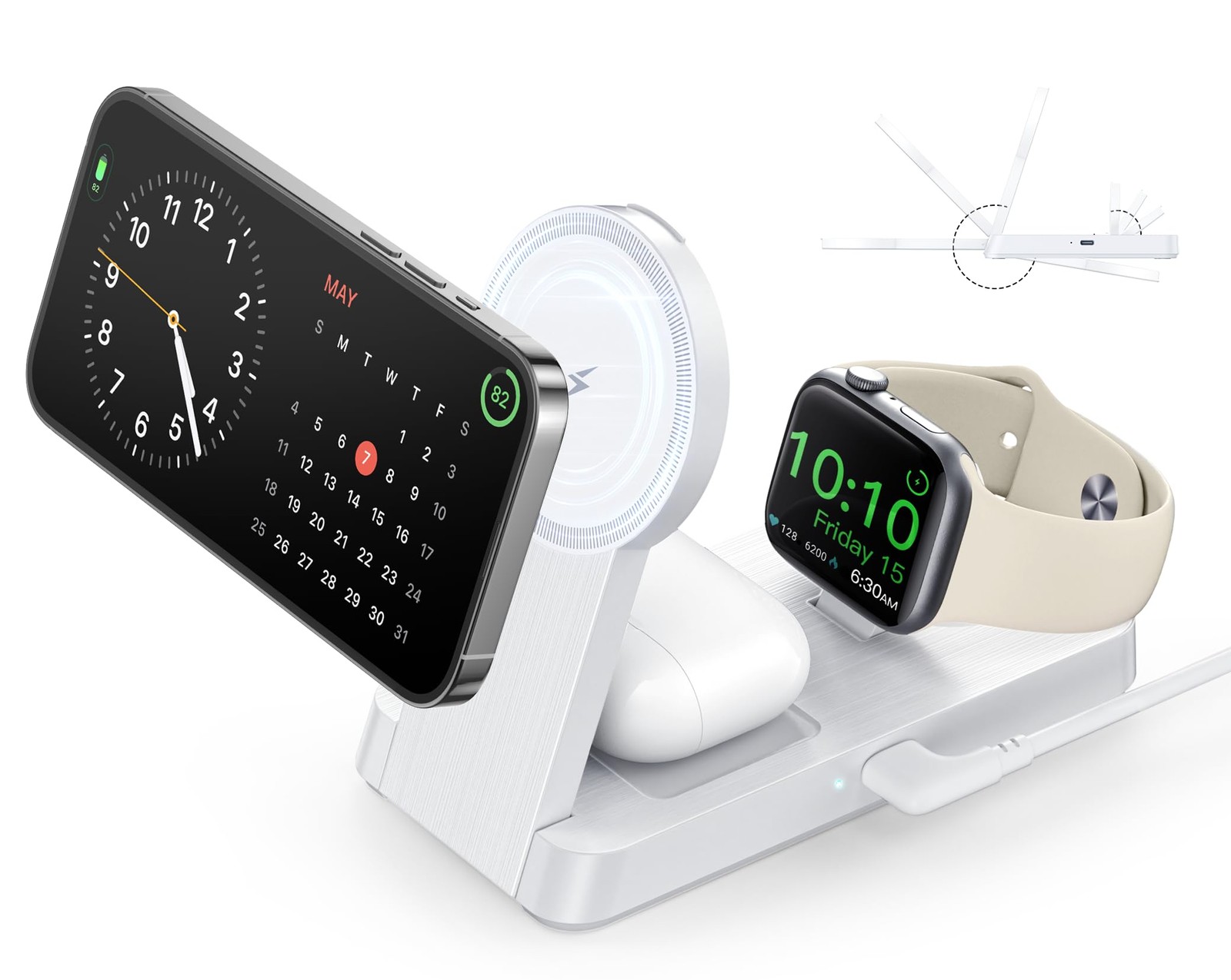 3 in 1 Magnetic Wireless for iPhone Charging Station: Foldable Portable Charg...