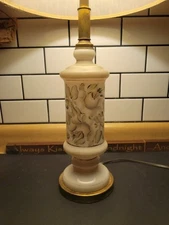 Glass & Brass 24" Lamp, Floral Flower Hand Painted- Shade Not Included 