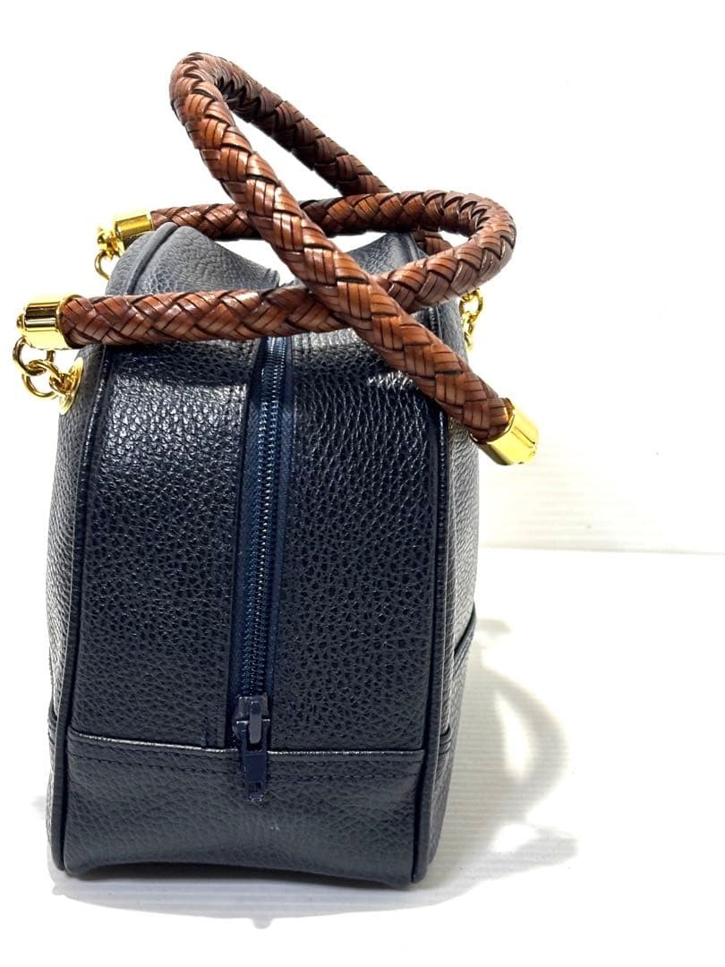 Valentino Garavani Leather Handbag Navy Brown Near Mint Condition Japan thumbnail 3