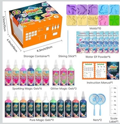 Timetome Magic Water Elf Kids Craft Kit 20 Color Gels Molds Nets Powder Manual