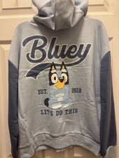 Bluey Full Zip Hooded Graphic Print Hoodie Light Blue Unisex Kids size large