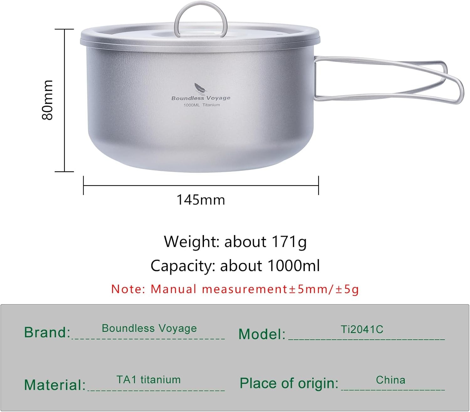 Boundless Voyage Titanium Pot Multifunctional Cooker 1.1 Quarts, Silver 