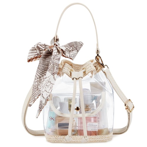 Clear Bag for Stadium Events, Straw Crossbody Bucket Purse Raffia PVC Concert...
