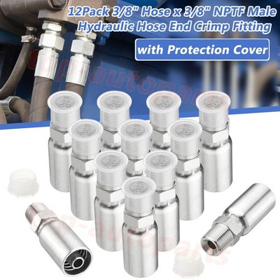 12 Pack 3/8'' I.D. Hose x 3/8'' NPTF Male Hydraulic Hose End Crimp Fitting + Cover