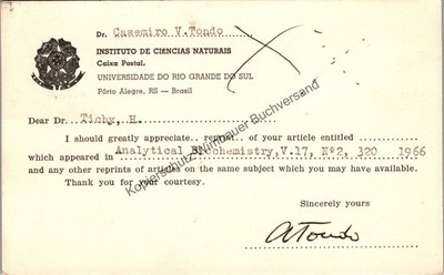 Original Autogramm Casemiro V. Tondo / Inistuto de Ciencia Naturais, Porto Alegr