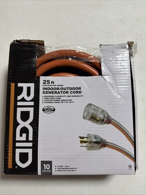 Ridgid 25 ft 10/4 Contractor Grade Indoor/Outdoor Generator Cord New