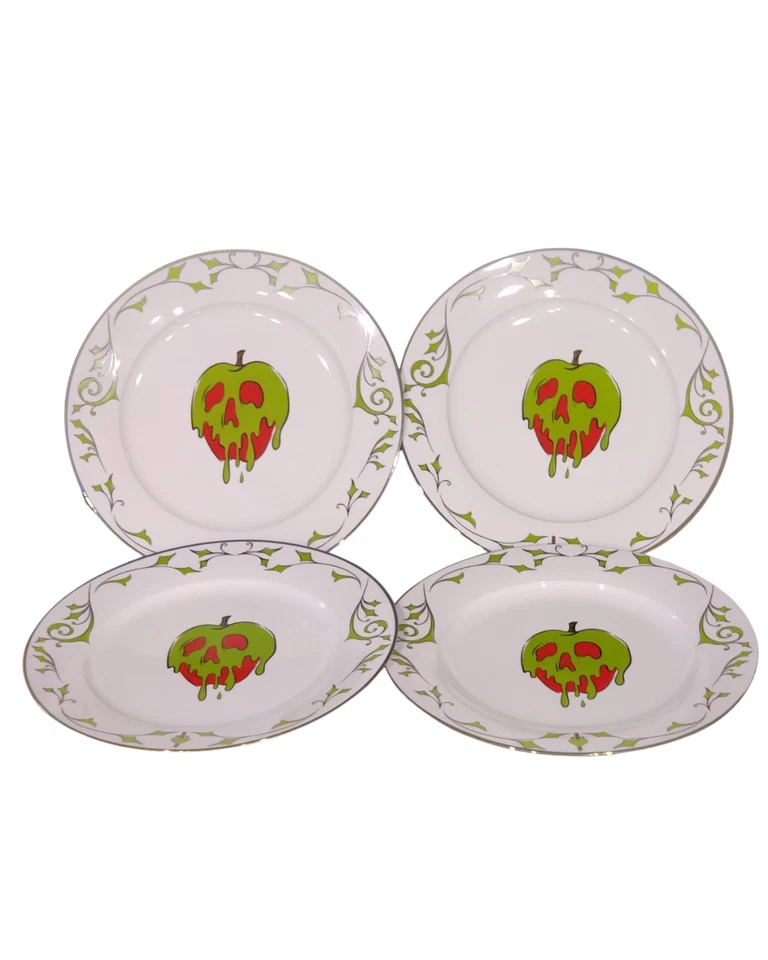 4 platos de ensalada de 8" de manzana venenosa villanos de Disney borde iridiscente de Halloween RARO NUEVO CON ETIQUETAS Foto 2 de 4