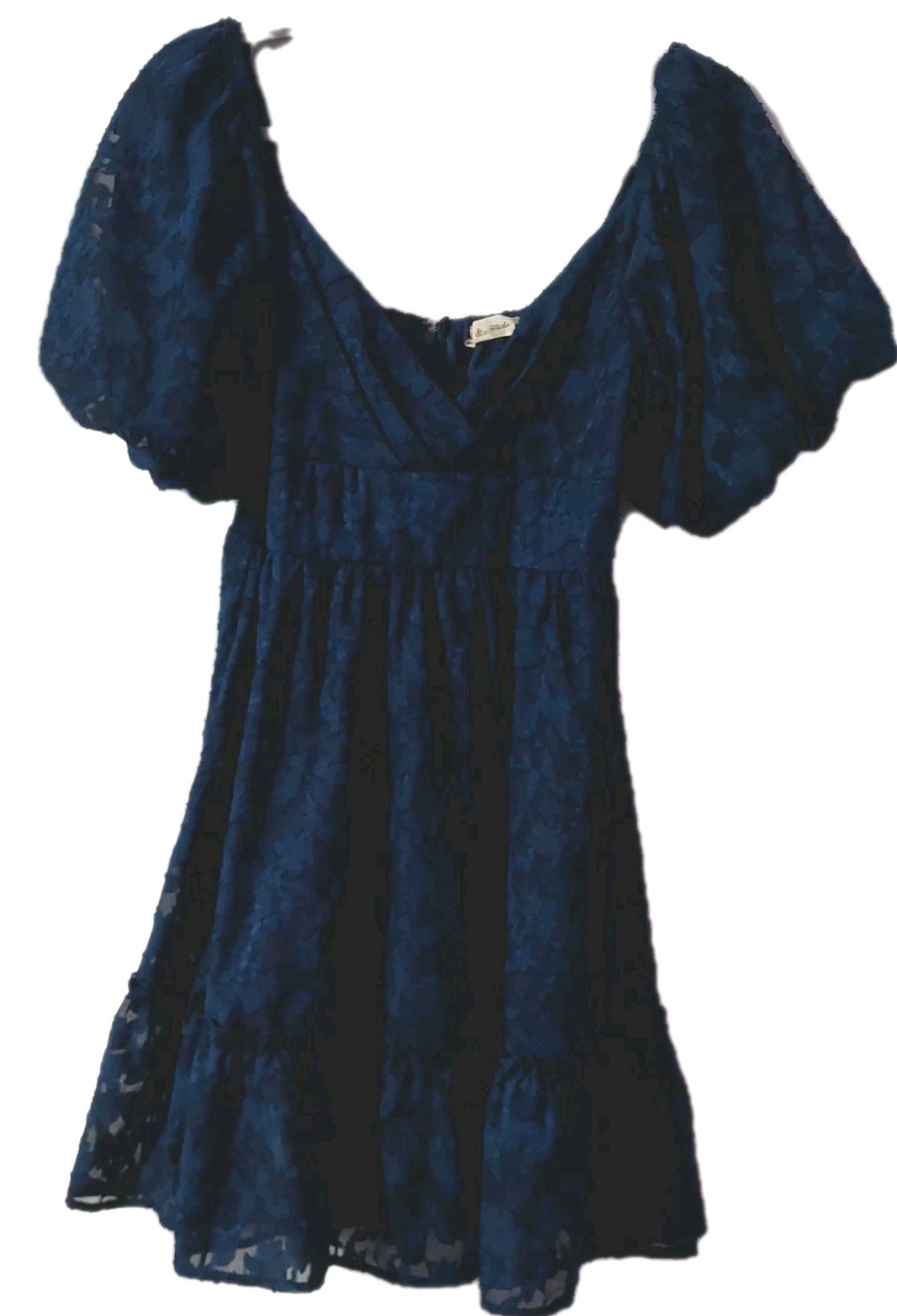 Altar'd State Mini Dress Size Medium Puff Sleeve Blue Lace