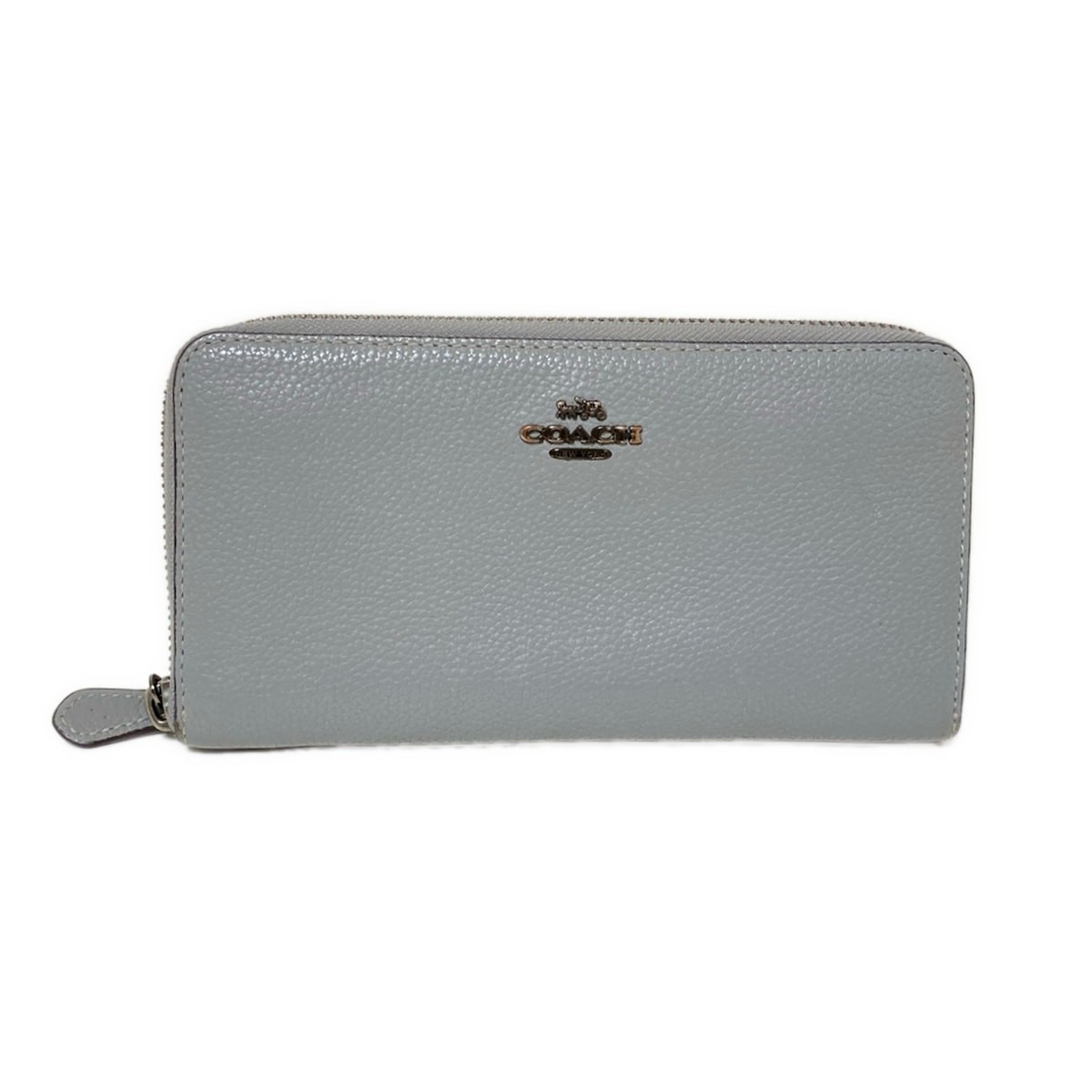 Auth COACH Accordion Zip Wallet Polished Pebble Leather 58059 Gray