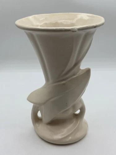 Vintage McCoy Pottery Arrowhead Cornucopia Ceramic Vase with Ivory Matte