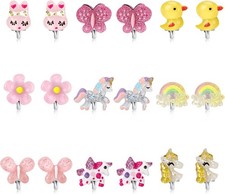 9 Pairs Girls Clip On Earrings Jewel in Box, Toddler Butterfly Jewelry, Cute...