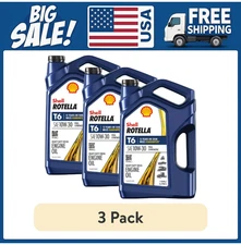 Shell Rotella T6 Full Synthetic 10W-30 Diesel Engine Oil, 1 Gallon, (3 pack)